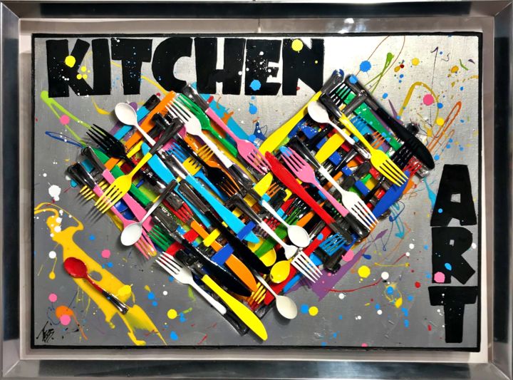 「Kitchen Art heart」というタイトルの絵画 Tessによって, オリジナルのアートワーク, アクリル プレキシガラスにマウント