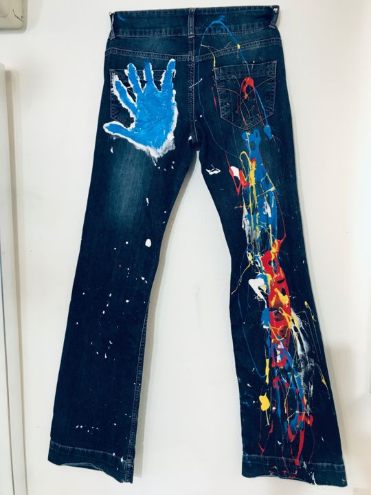 Textile Art titled "jeans" by Tess, Original Artwork, Acrylic