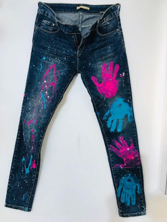 Textile Art titled "Jeans" by Tess, Original Artwork, Acrylic