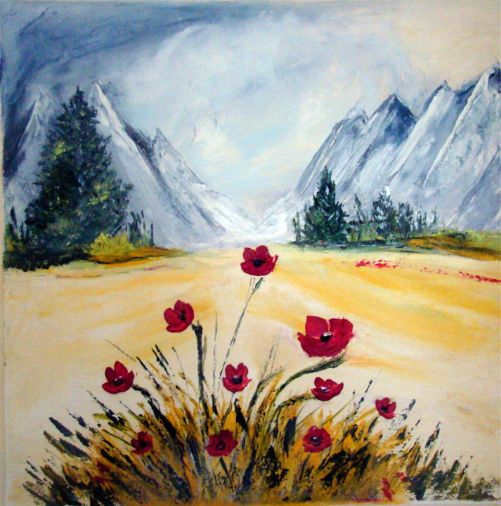 Painting titled "coquelicots" by Atelier Des Couleurs, Original Artwork, Oil