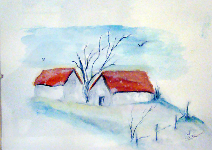 Schilderij getiteld "lumière d'hiver" door Atelier Des Couleurs, Origineel Kunstwerk, Aquarel
