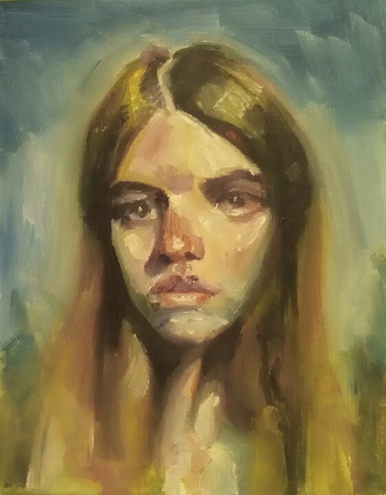 Картина под названием "Woman portrait 523" - Αθανασιος Ξαγαρας, Подлинное произведение искусства, Масло Установлен на Деревя…