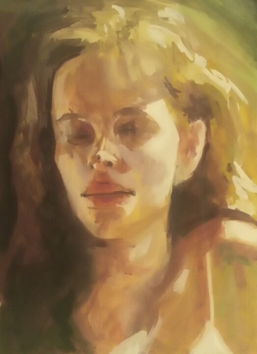 Malarstwo zatytułowany „Woman portrait 981” autorstwa Αθανασιος Ξαγαρας, Oryginalna praca, Akryl Zamontowany na Drewniana ra…