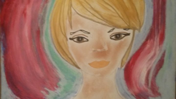 Dessin intitulée "jeune fille aux che…" par Athena, Œuvre d'art originale, Pastel