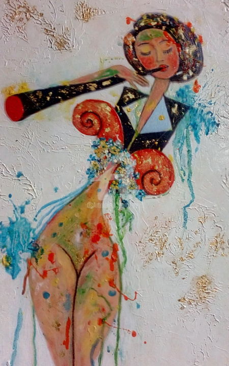 Painting titled "Musique intime" by A.Tika, Original Artwork, Oil