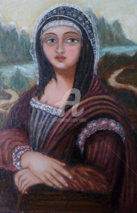 Painting titled "La Joconde 2 selon…" by A.Tika, Original Artwork, Oil