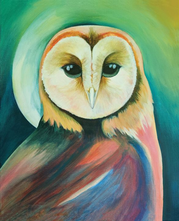 Painting titled "Don't you owl me "B…" by Ati Van Twillert, Original Artwork, Acrylic Mounted on Wood Stretcher frame