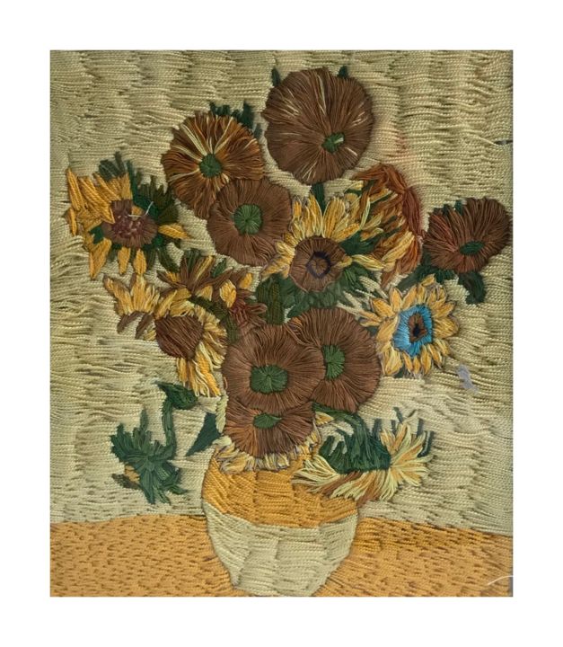 Art textile intitulée "Van Gogh 'Sunflower…" par Atolyemakastar59, Œuvre d'art originale, Fil