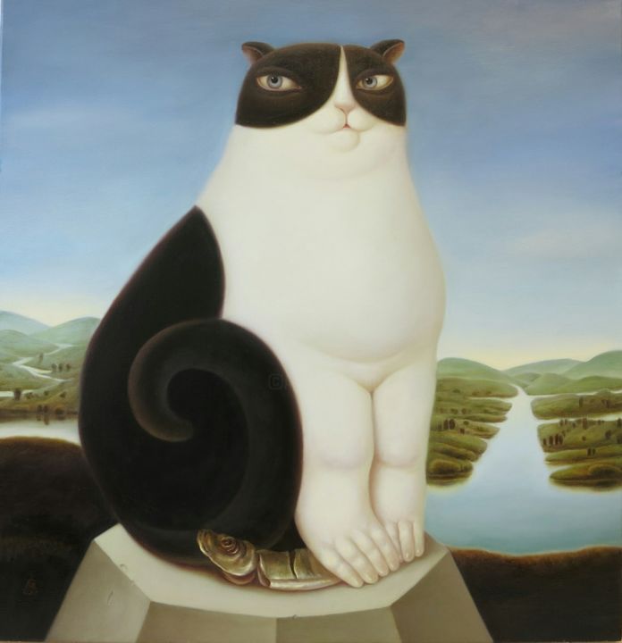 Painting titled "Cat" by Atomei Mihaela Ioana, Original Artwork, Oil