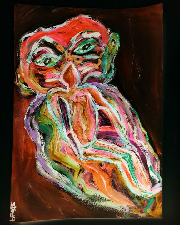 Painting titled "Owlman" by Stega, Original Artwork, Acrylic