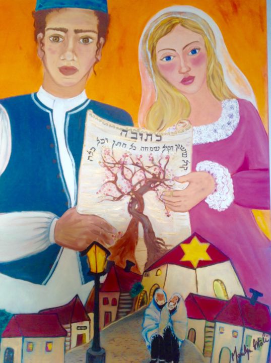Pintura intitulada "Nos racines" por Marilyn Attali, Obras de arte originais, Óleo