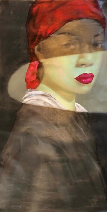 Painting titled "Lady in Red" by Attasit Pokpong, Original Artwork, Acrylic