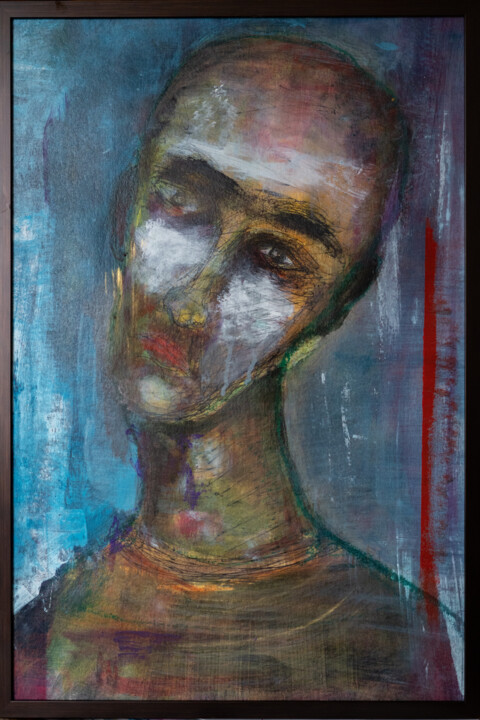 Painting titled "Blue Guy" by Attila Hangyal, Original Artwork, Acrylic