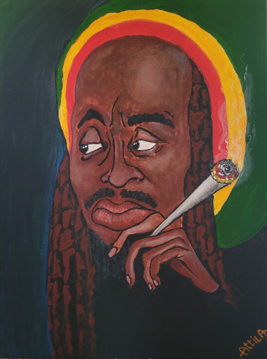 Painting titled "Bob Marley" by Attila Papp-Ragany, Original Artwork, Acrylic