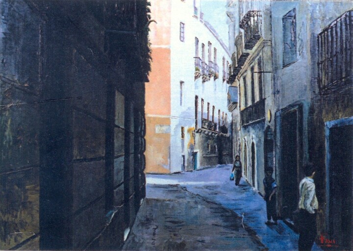 Painting titled "Via dei Genovesi" by Attilio Frau, Original Artwork, Oil