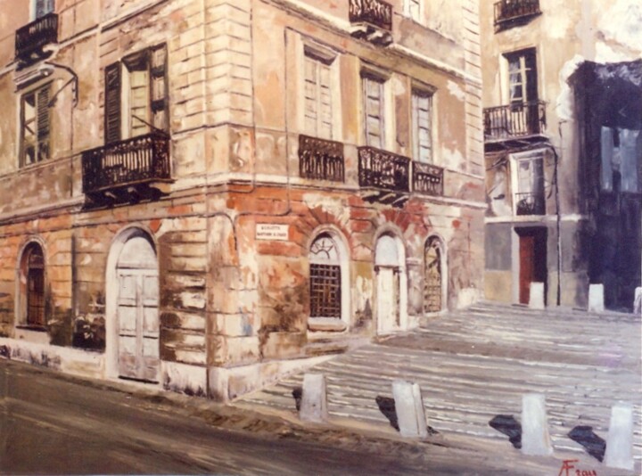 Painting titled "Scalette Bastione S…" by Attilio Frau, Original Artwork, Oil Mounted on artwork_cat.