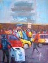 Painting titled "labadi taxi station" by Attukweiclo, Original Artwork
