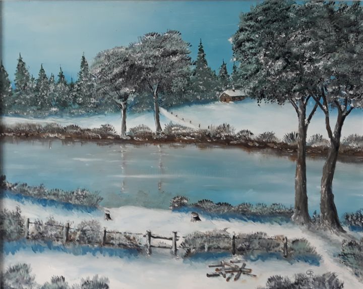 Painting titled "Matin d'hiver" by Beppe, Original Artwork, Oil