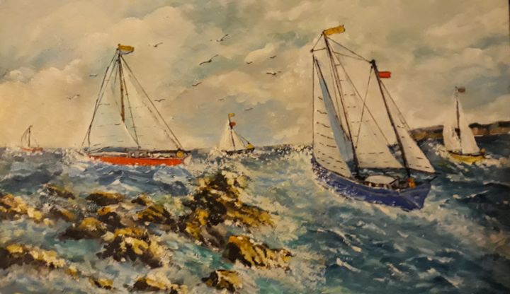 Painting titled "toutes-voiles-dehor…" by Beppe, Original Artwork