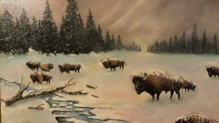 Painting titled "dans-le-froid-canad…" by Beppe, Original Artwork, Oil