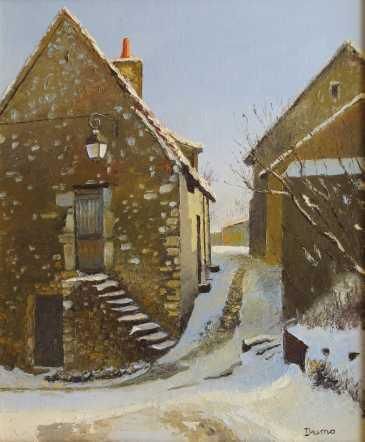Peinture intitulée "Ruelle sous la neige" par Marcel Dumas, Œuvre d'art originale