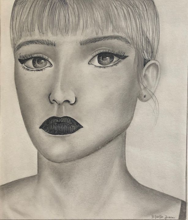 Dessin intitulée "Angèle" par Jinane Barrak, Œuvre d'art originale, Crayon