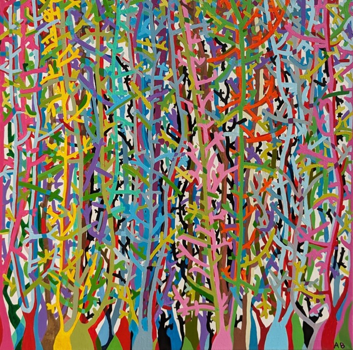 Painting titled "Forêt de coraux" by Aude Billerot, Original Artwork, Acrylic