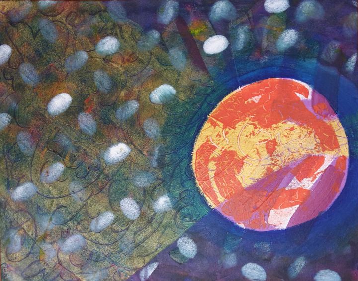 Painting titled "Mars" by Aude Peris, Original Artwork, Acrylic Mounted on Wood Stretcher frame