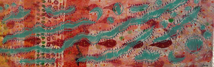 Painting titled "Poissons nippons" by Aude Peris, Original Artwork, Acrylic Mounted on Wood Stretcher frame