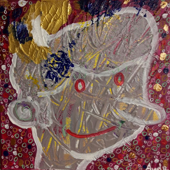 Painting titled "Samuel, le clown." by Aude Peris, Original Artwork, Acrylic Mounted on Wood Stretcher frame