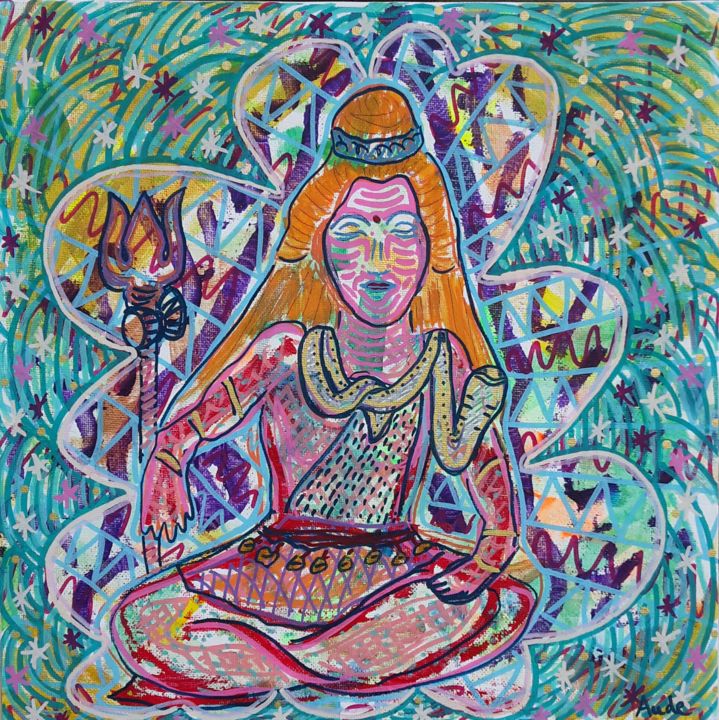 Schilderij getiteld "Shiva." door Aude Peris, Origineel Kunstwerk, Acryl Gemonteerd op Karton