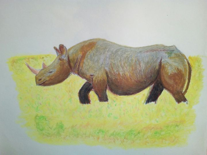 Schilderij getiteld "rhinocéros #artists…" door Gwen Audebert, Origineel Kunstwerk, Pastel