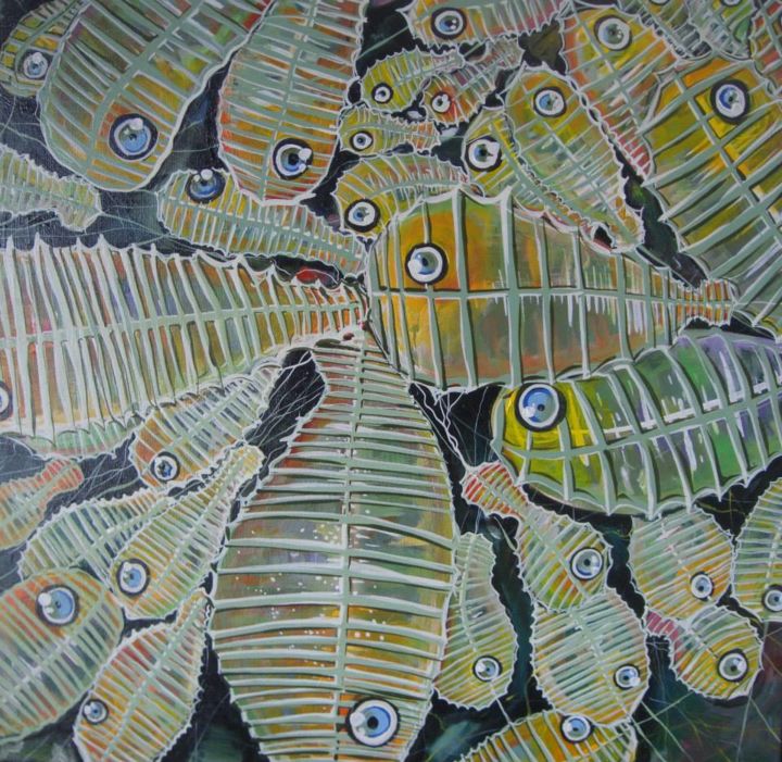 Painting titled "Les poissons feuill…" by Audrey Brefort, Original Artwork