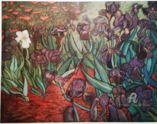 Desenho intitulada "Les Iris" por Mzelle Cecca Artwork, Obras de arte originais, Pastel