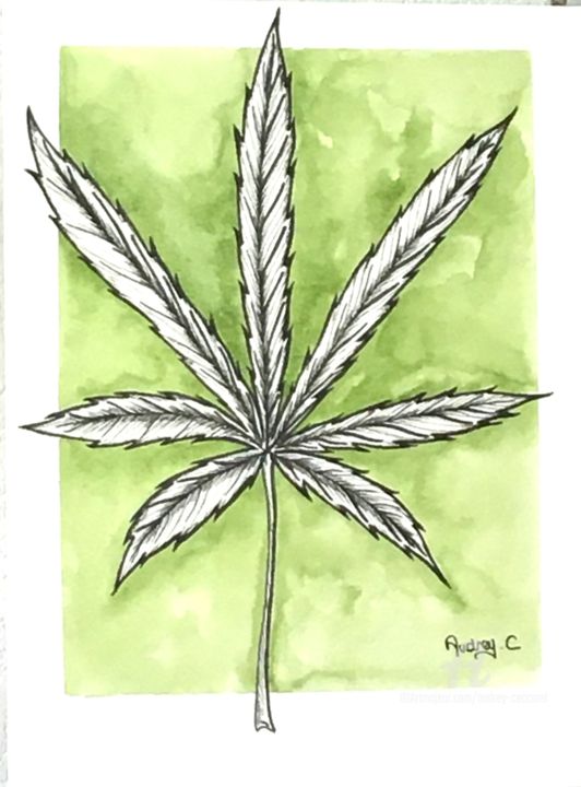 Dessin intitulée "feuille" par Mzelle Cecca Artwork, Œuvre d'art originale, Marqueur