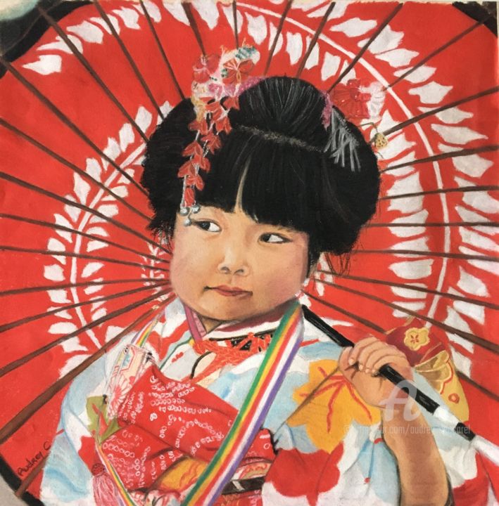 Dessin intitulée "Petite Geisha" par Mzelle Cecca Artwork, Œuvre d'art originale, Pastel