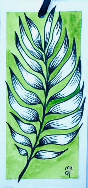 Drawing titled "feuille fougère" by Mzelle Cecca Artwork, Original Artwork, Ink