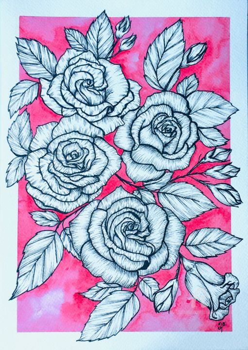 "rose tattoo art" başlıklı Resim Mzelle Cecca Artwork tarafından, Orijinal sanat, Mürekkep