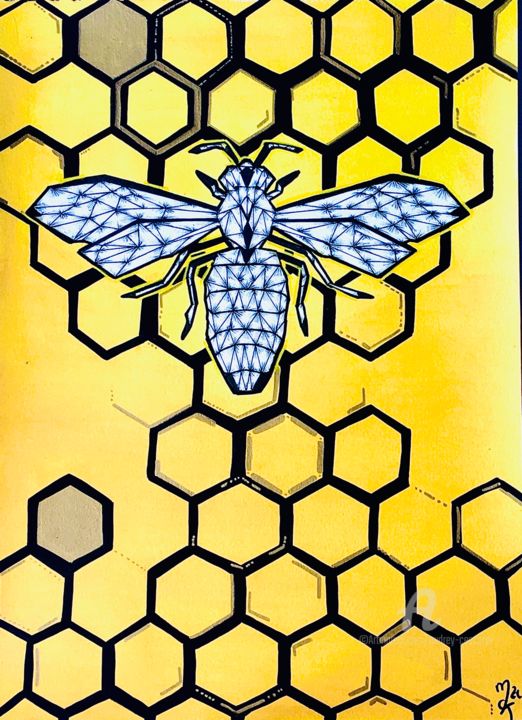 Drawing titled "Graphic Bee" by Mzelle Cecca Artwork, Original Artwork, Ink