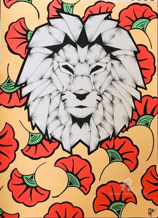 图画 标题为“Graphic Lion & Wax” 由Mzelle Cecca Artwork, 原创艺术品, 墨