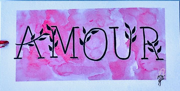 Drawing titled "Amour" by Mzelle Cecca Artwork, Original Artwork, Watercolor