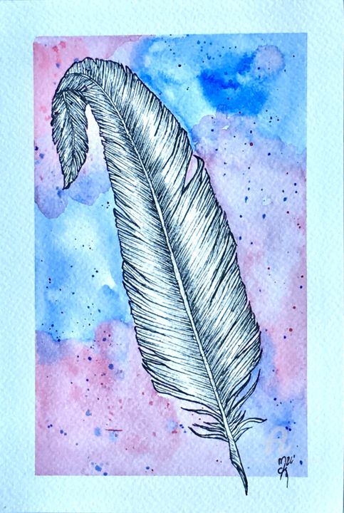Drawing titled "Plume" by Mzelle Cecca Artwork, Original Artwork, Watercolor