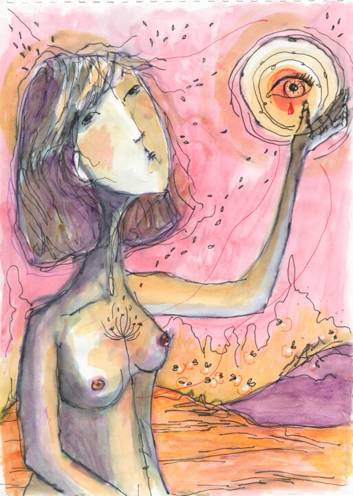 Painting titled "Le Soleil adoré" by Audrey Denis, Original Artwork, Watercolor