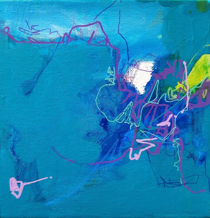 Painting titled "Echo bleu" by Audrey Denis, Original Artwork, Acrylic Mounted on Wood Stretcher frame