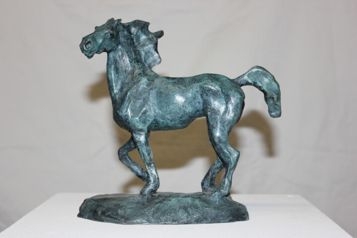 Sculpture titled "Cheval bleu" by Audrey Fléchet, Original Artwork, Bronze