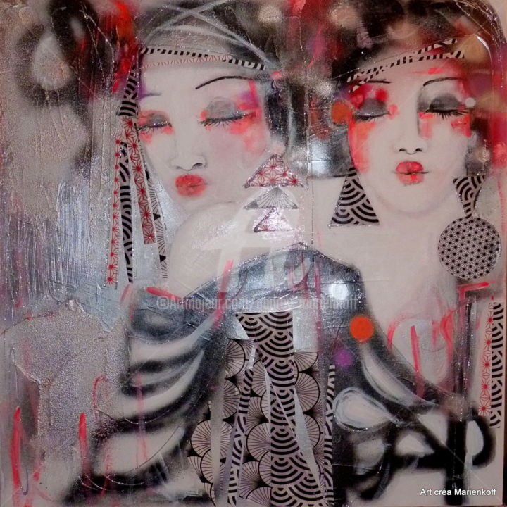 Schilderij getiteld "Les Twins!" door Audrey Marienkoff, Origineel Kunstwerk, Graffiti