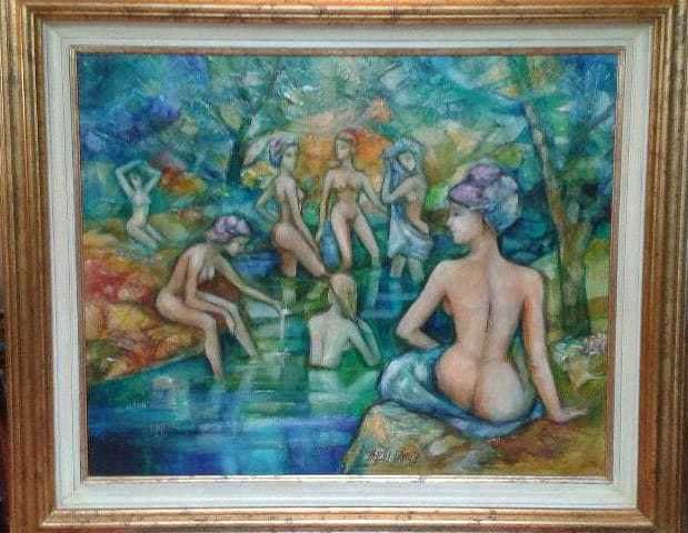 Peinture intitulée "Baigneuses par Bett…" par Mark Walker, Œuvre d'art originale, Huile