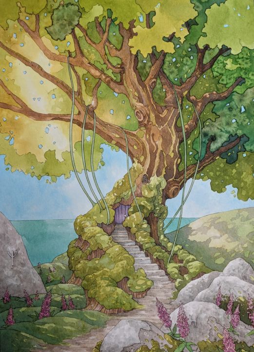 Drawing titled "Le Vénérable" by Audrey Rouvin, Original Art, Watercolor