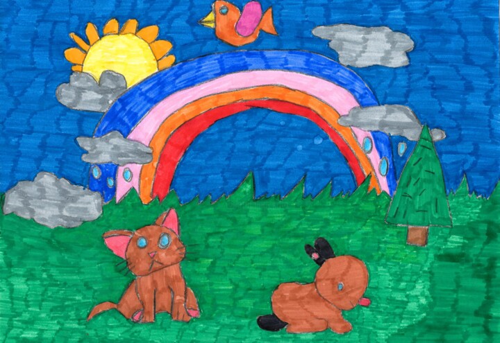 Dessin intitulée "l'arc-en-ciel au mi…" par Audrey Segura, Œuvre d'art originale, Crayon