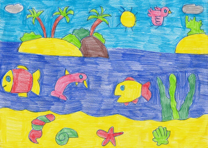 Dessin intitulée "le dauphin qui saute" par Audrey Segura, Œuvre d'art originale, Crayon